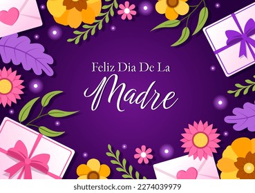 Feliz Día De La Madre Illustration with Celebrating Happy Mother Day and Cute Kids in Flat Cartoon Hand Drawn for Web Banner or Landing Page Templates