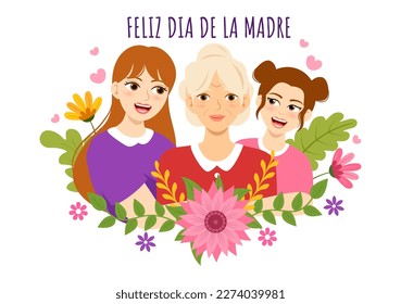 Feliz Día De La Madre Illustration with Celebrating Happy Mother Day and Cute Kids in Flat Cartoon Hand Drawn for Web Banner or Landing Page Templates