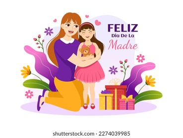 Feliz Día De La Madre Illustration with Celebrating Happy Mother Day and Cute Kids in Flat Cartoon Hand Drawn for Web Banner or Landing Page Templates