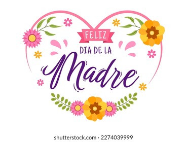 Feliz Día De La Madre Illustration with Celebrating Happy Mother Day and Cute Kids in Flat Cartoon Hand Drawn for Web Banner or Landing Page Templates