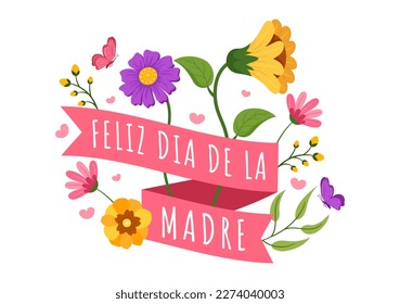 Feliz Día De La Madre Illustration with Celebrating Happy Mother Day and Cute Kids in Flat Cartoon Hand Drawn for Web Banner or Landing Page Templates