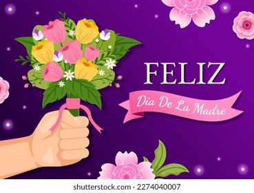 Feliz Día De La Madre Illustration with Celebrating Happy Mother Day and Cute Kids in Flat Cartoon Hand Drawn for Web Banner or Landing Page Templates