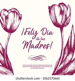 Feliz Día de las Madres (Happy Mother’s Day in Spanish) Tulip Flowers Greeting Card – Copy Space