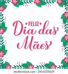 Feliz Dia das Maes calligraphy hand lettering on pink bokeh background. Happy Mothers Day in Portuguese. Vector template for typography poster, greeting card, banner, invitation, etc