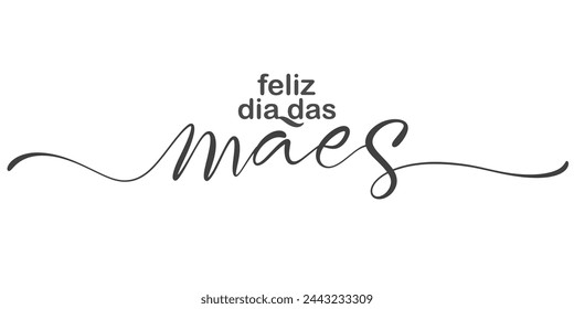 Feliz Dia das Maes, Happy Mothers Day in Portuguese handwritten typography, hand lettering. Hand drawn vector illustration, isolated text, quote. Mothers day element design