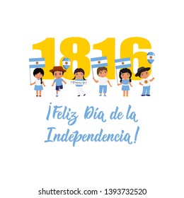 Feliz dia de la independencia. text in spanish: Happy Independence Day, 1816. Lettering. Vector illustration. Design concept independence day celebration, card, kids logo