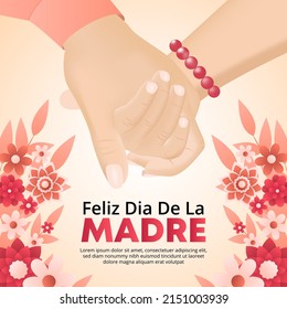 Feliz dia de la madre or happy mothers day background with hands of mother and daughter holding together