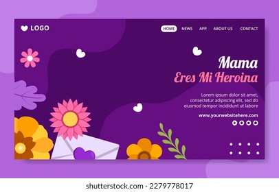 Feliz Dia De La Madre Social Media Landing Page Flat Cartoon Hand Drawn Template Illustration