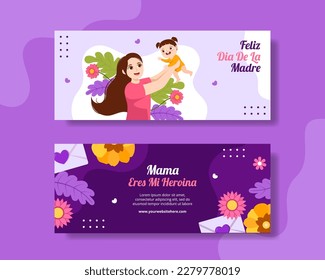 Feliz Dia De La Madre Horizontal Banner Cartoon Hand Drawn Templates Background Illustration