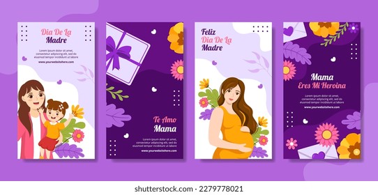 Feliz Dia De La Madre Social Media Stories Flat Cartoon Hand Drawn Templates Illustration