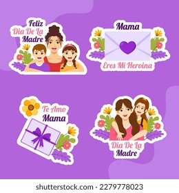 Feliz Dia De La Madre Label Flat Cartoon Hand Drawn Templates Background Illustration