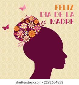 Feliz Dia De La Madre Vector Illustration. Floral Silhouette concept Background. Colorful celebration poster. Square banner art vector illustration. Website header, social media post, greeting card 