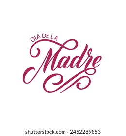 Texto manuscrito en español (Feliz Día de la Madre) para tarjeta de felicitación, invitación, Anuncio, cartel. Caligrafía de pincel moderno, tipografía de letras de mano aislada sobre fondo blanco