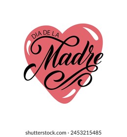 Texto manuscrito en español (Feliz Día de la Madre) para tarjeta de felicitación, invitación, Anuncio, cartel. Caligrafía de pincel moderno, tipografía de letras de mano aislada sobre fondo blanco