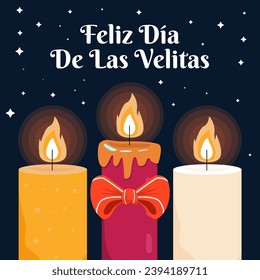 Feliz Dia De Las Velitas illustration with three candles