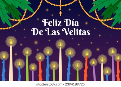 Feliz Dia De Las Velitas background illustration in flat design style