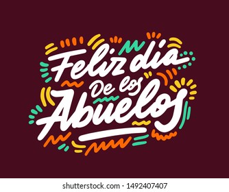 Feliz dia de los abuelos, Happy grandparents day spanish text, vector illustration.