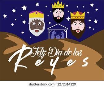 feliz dia de los reyes, happy day of the kings, is a latin american tradition with the three wise men - Vector