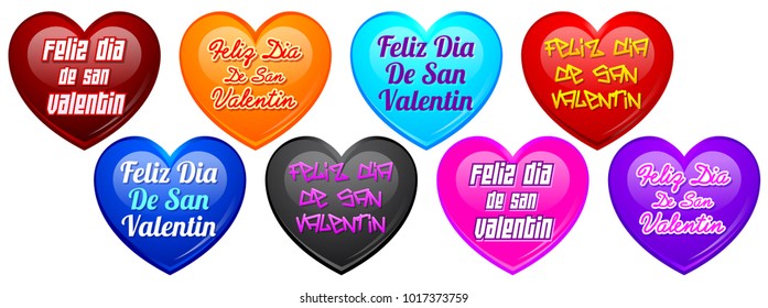 Feliz dia de San Valentin - Happy valentines day in spanish language full set vector emblem collection