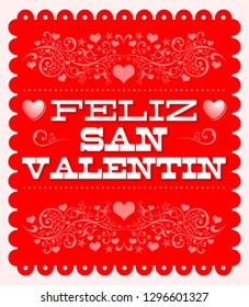 Feliz Dia de San Valentin, Happy Valentines Day Spanish text vector card design