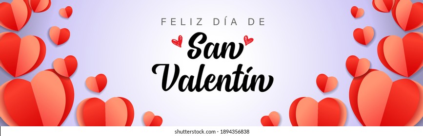 Feliz dia de San Valentin spanish text - Happy Valentines Day. Vector symbols of love in shape background with red paper heart for Happy Valentine's, Women's, Mother's Day, special offer design