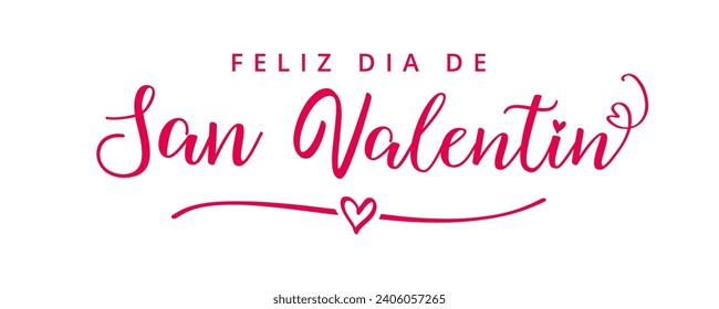 Feliz Día de San Valentin elegante caligrafía rosa. Feliz día de San Valentín en español con divisor de corazón. Letras dibujadas a mano para el Día de San Valentín