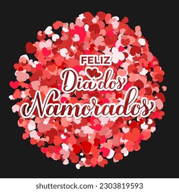 Feliz Dia Dos Namorados banner. Happy Valentine’s Day in Portuguese. Brazilian holiday on June 12. Vector template for greeting card, poster, etc.