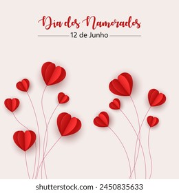 Feliz Dia dos Namorados! Happy Valentines Day. Brazilian Portuguese Hand Lettering Calligraphy Vector.