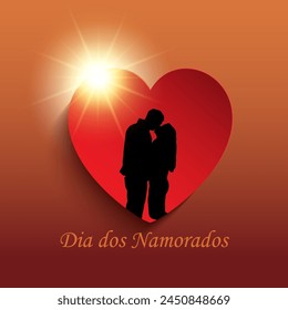 Feliz Dia dos Namorados! Happy Valentines Day. Brazilian Portuguese Hand Lettering Calligraphy Vector.