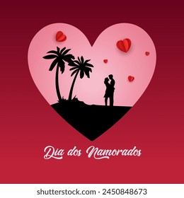 Feliz Dia dos Namorados! Happy Valentines Day. Brazilian Portuguese Hand Lettering Calligraphy Vector.