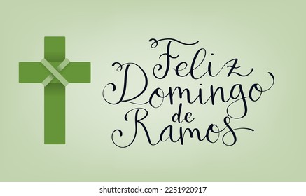 Feliz Domingo de Ramos translation from portuguese Happy Palm Sunday. Handwritten calligraphy lettering with holy cross vector illustration. Banner template.