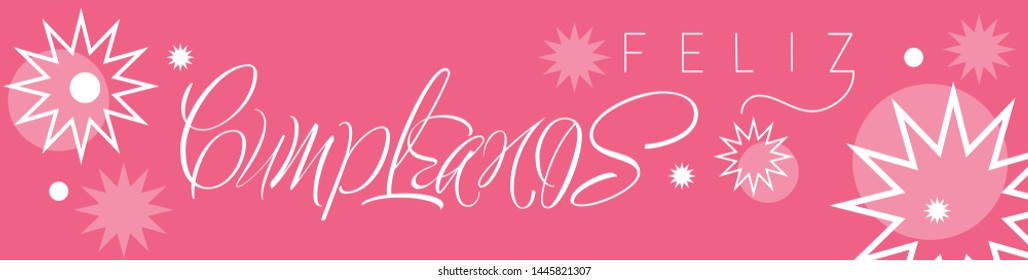 Feliz Cumpleaños - Happy Birthday lettering, written in Spanish on pale pink background. Flat vector illustration for greetings, invitations, cards, posters, party design and decoration, prints, web.