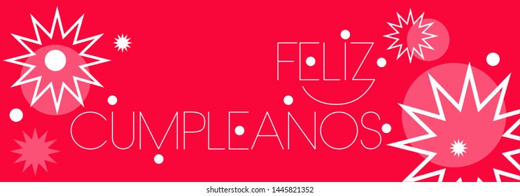Feliz Cumpleaños - Happy Birthday lettering, written in Spanish, on red background. Flat vector illustration for greetings, invitations, cards, posters, party design and decoration, prints, web.