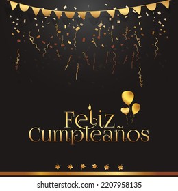 Feliz cumpleaños Happy birthday in spanish lettering with golden gradient luxury concept