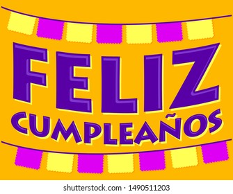 Feliz Cumpleaños. Happy Birthday spanish text, festive vector illustration.