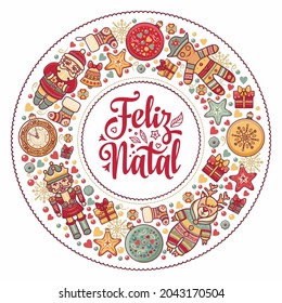 Tarjeta de felicitación de Navidad portuguesa. Traducción al inglés: Feliz Navidad