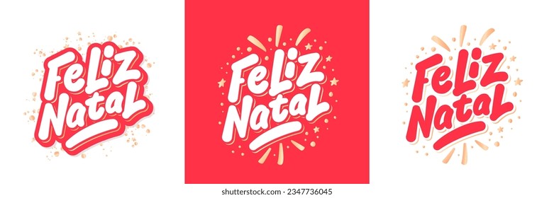 Feliz Natal. Feliz Navidad en Portugues. Letras manuscritas vectoras.