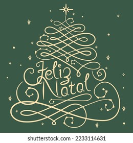 Feliz Natal vector lettering. Hand drawn modern calligraphy isolated on red background. Christmas vector illustration. Creative typography for Holiday greeting cards, banners. Vector illustration.