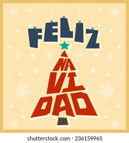 Feliz Navidad - Christmas spanish text - tree shape Christmas lettering