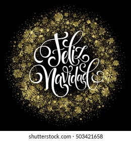 Feliz Navidad hand lettering decoration text for greeting card design template. Merry Christmas typography label in spanish. Calligraphic inscription for winter holidays Vector illustration EPS10