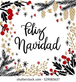 Feliz Navidad Hand Lettering Grußkarte. Vektorgrafik. Moderne Kalligrafie. 