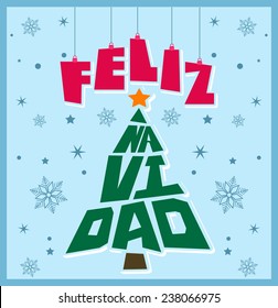 Feliz Navidad - Happy Christmas Spanish text - tree shape Christmas lettering