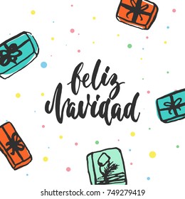 Feliz Navidad - lettering Christmas and New Year holiday calligraphy phrase on Spanish isolated on the background. Fun brush ink typography for photo overlays, t-shirt print, flyer, poster design