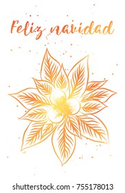 Feliz Navidad, lettering Christmas and New Year holiday calligraphy phrase on Spanish. Brush ink typography card, flyer, poster design. Vector.