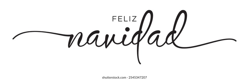 Feliz Navidad - Lettering auf Spanisch für Frohe Weihnachten. Fortlaufende Vektorkalligrafie auf weißem Hintergrund. Perfekt für moderne Grußkarten, Banner und Poster