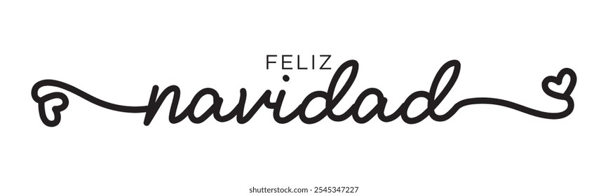 Feliz Navidad - Falando em espanhol para o Feliz Natal. Caligrafia Vetorial de Estilo Contínuo em Plano de Fundo Branco. Perfeito para cartões de saudação modernos, banners e pôsteres