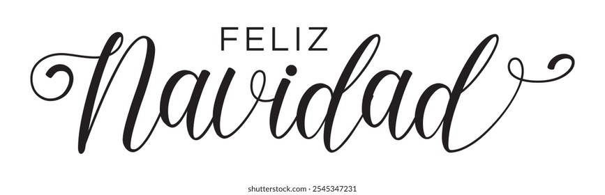 Feliz Navidad - Falando em espanhol para o Feliz Natal. Caligrafia Vetorial de Estilo Contínuo em Plano de Fundo Branco. Perfeito para cartões de saudação modernos, banners e pôsteres