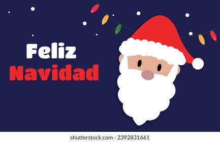 "Feliz navidad" means merry christmas in spanish. Greeting card with Santa Claus