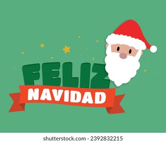 "feliz navidad" means merry christmas in spanish. Greeting card with Santa