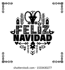 Feliz Navidad. Merry Christmas Calligraphy Template Feliz Navidad in Espanol. Lettering poster Feliz Navidad in ethnic folk style. 